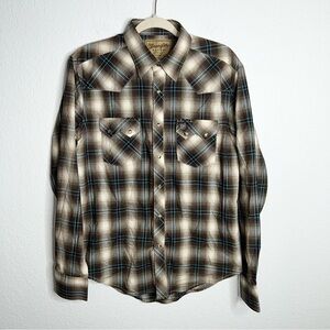 Wrangler Retro Western Shirt Long Sleeve Men Size Medium Plaid Snap Brown A3